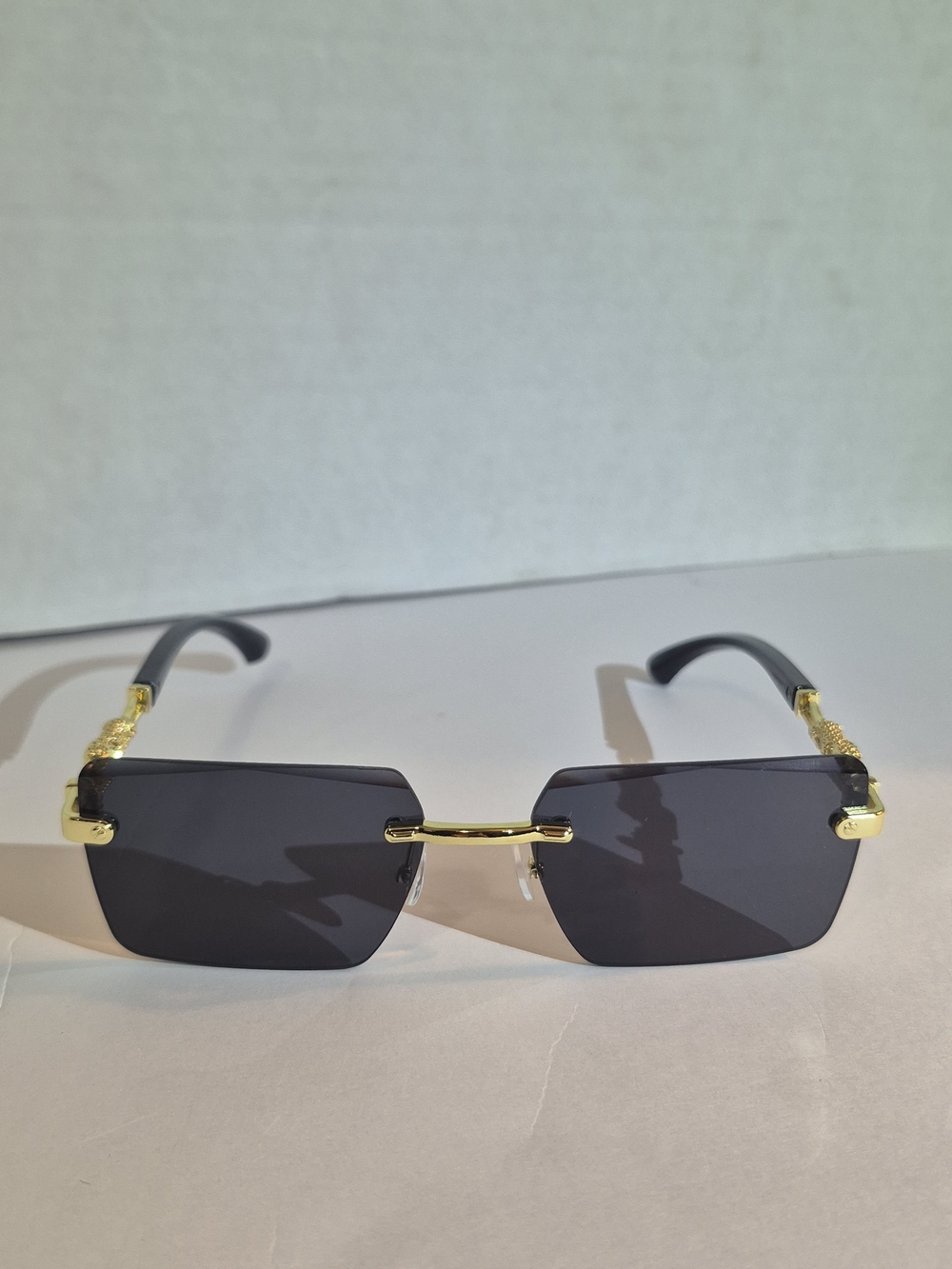 Women's Rimless Rectangle Sunglasses - Black Lenses with Gold Accents